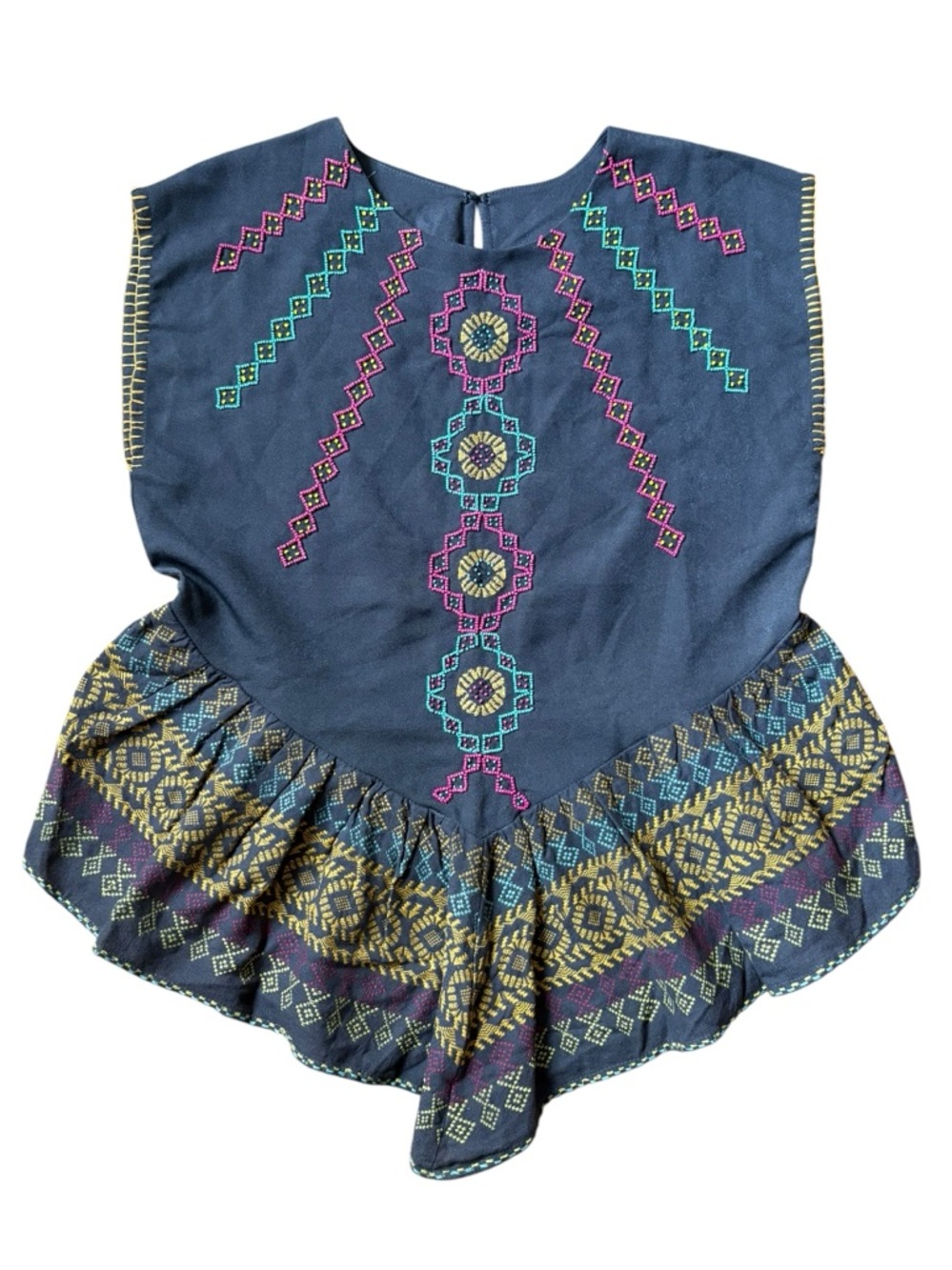 Anthro Maeve Beaded Embroidered Boho Flounce Top Small NWOT